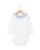 Body blanc col volanté rayé bleu
