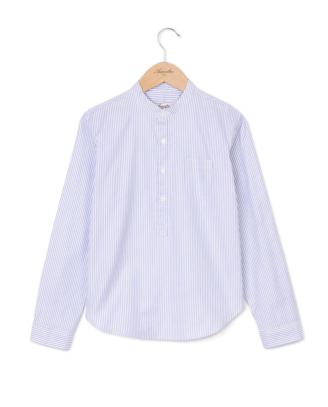 Chemise manches longues col mao oxford rayé ciel