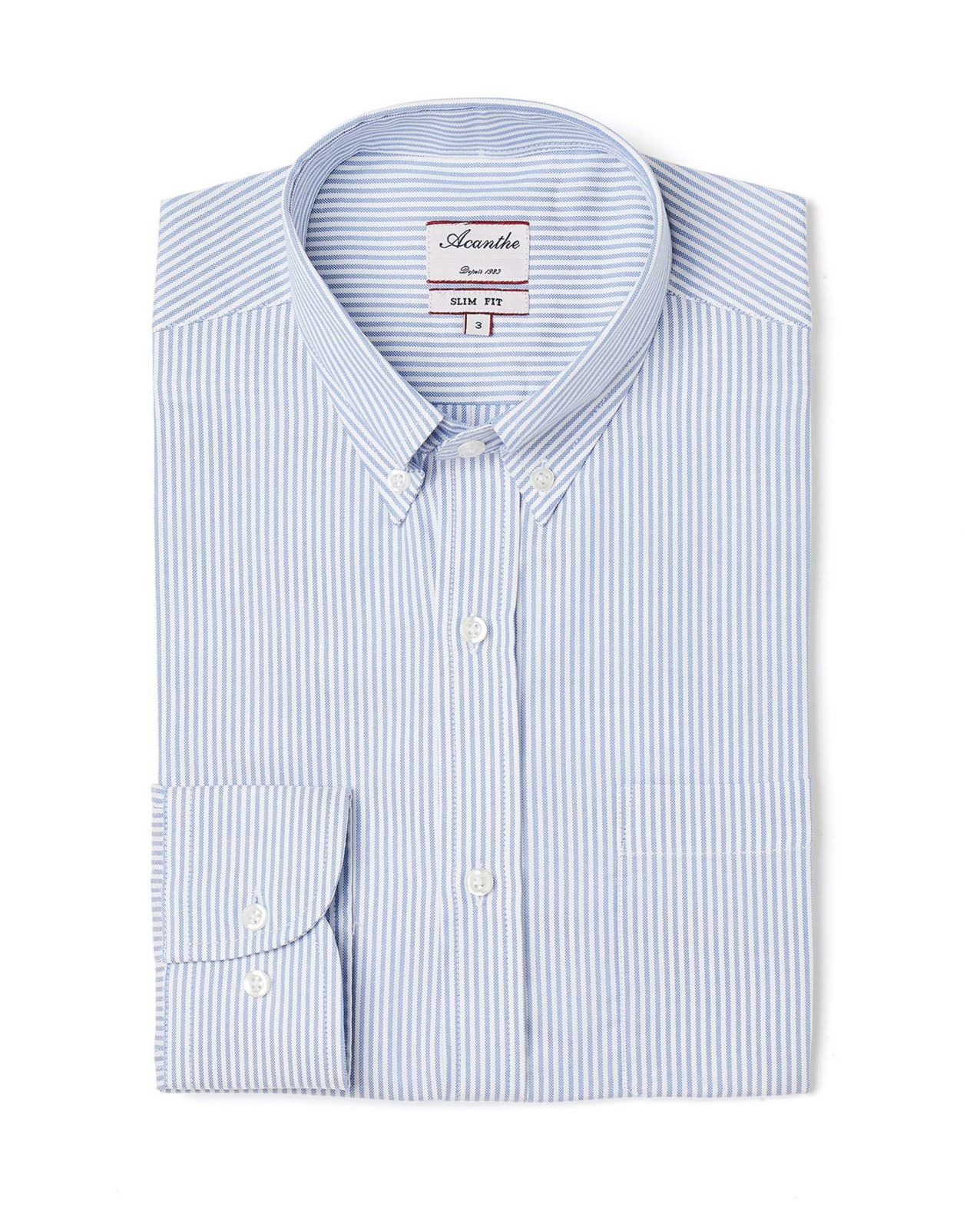 Chemise ajustée col boutonné oxford rayé ciel