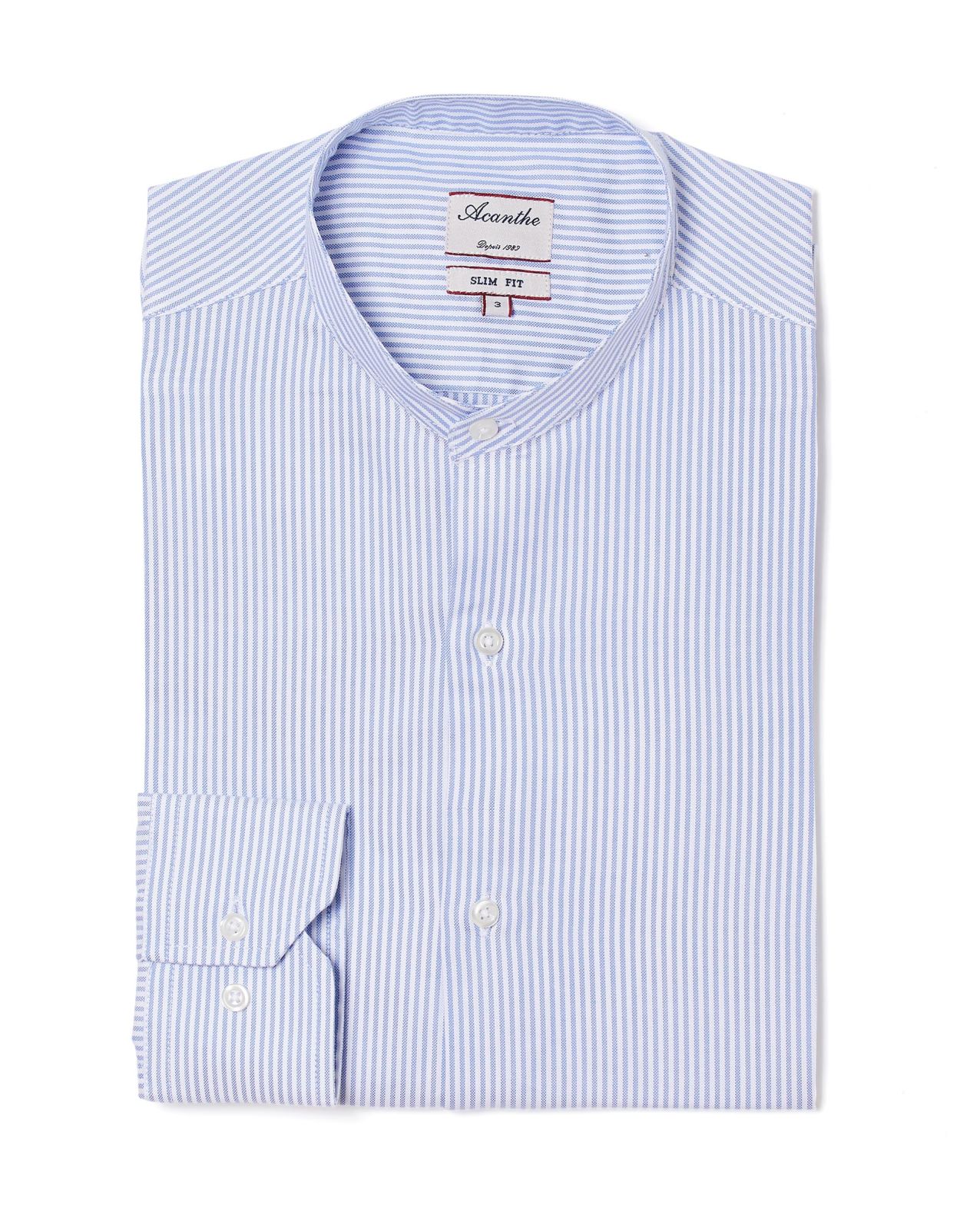 Chemise ajustée col mao oxford rayé ciel