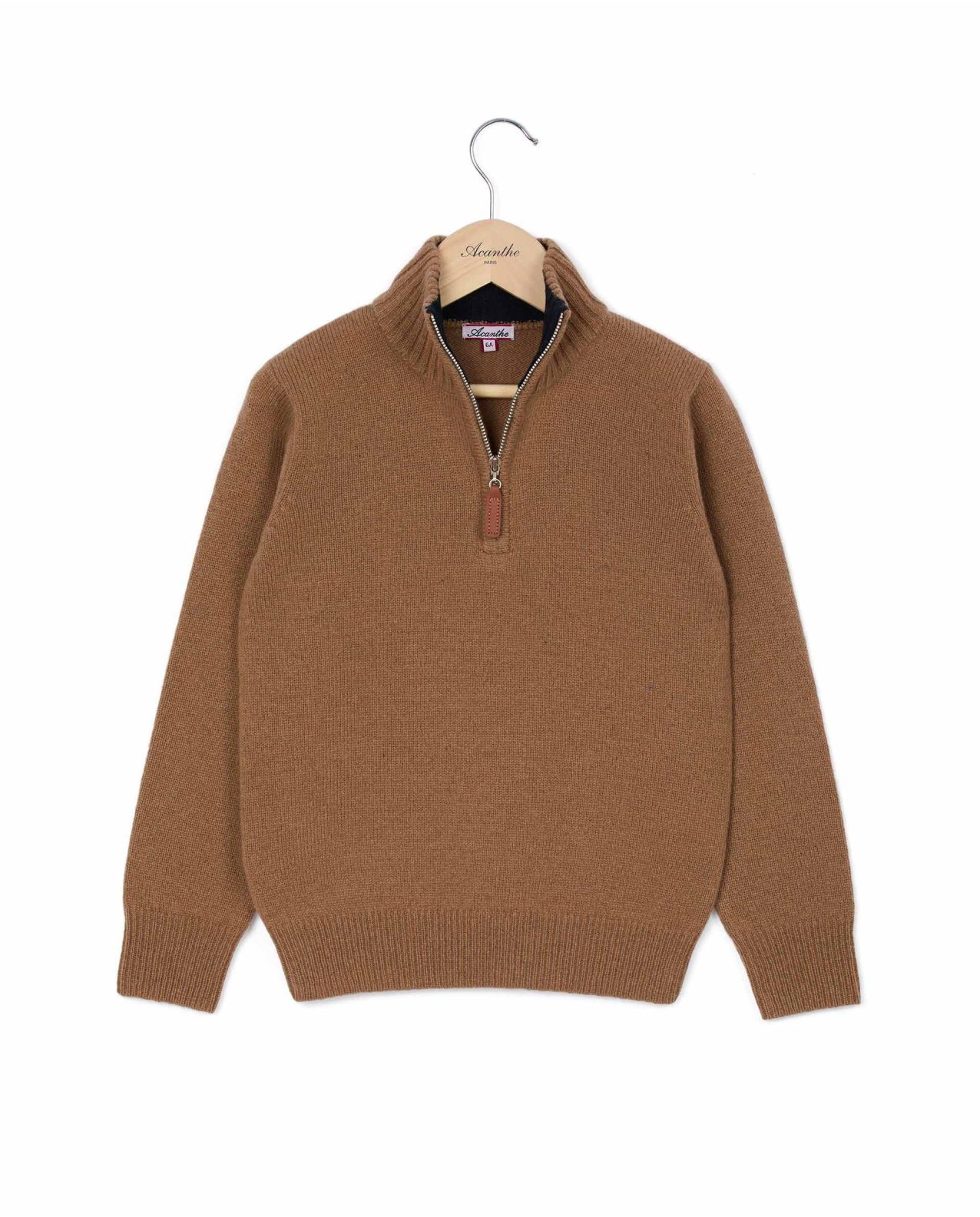 Pull col zippé camel 100% lambswool