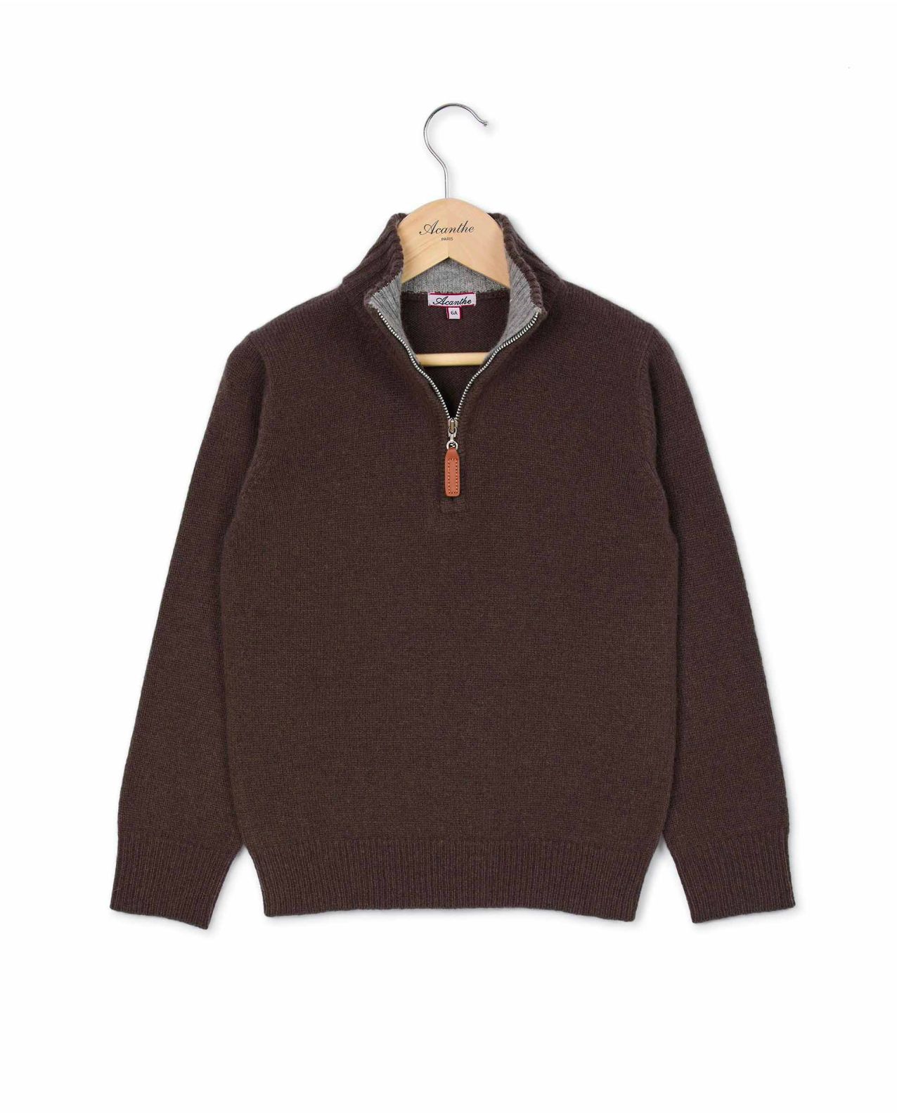 Pull col zippé marron 100% lambswool