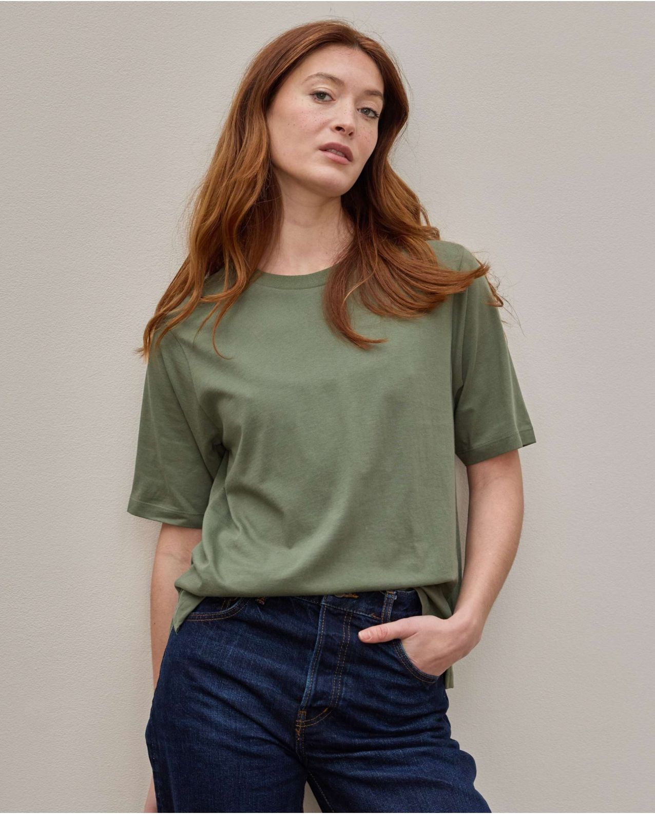 Tee shirt col rond kaki