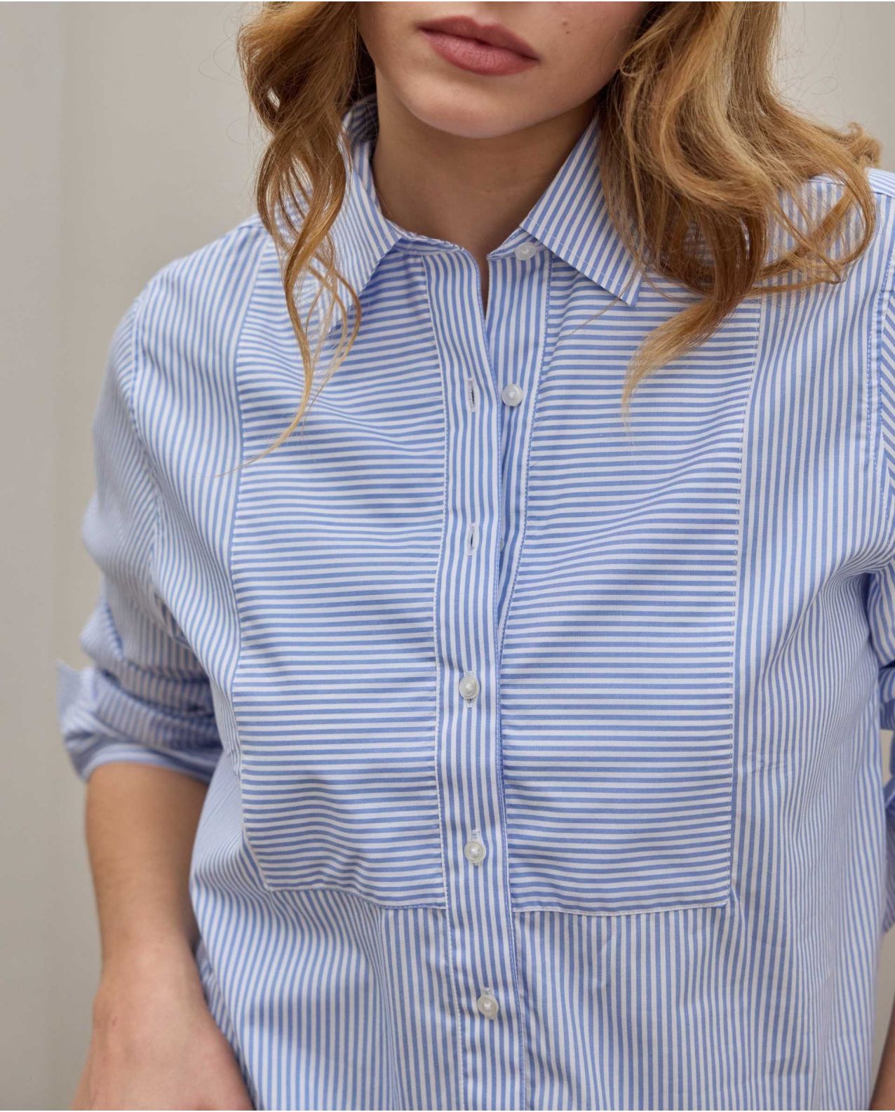 Chemisier plastron rayure ciel