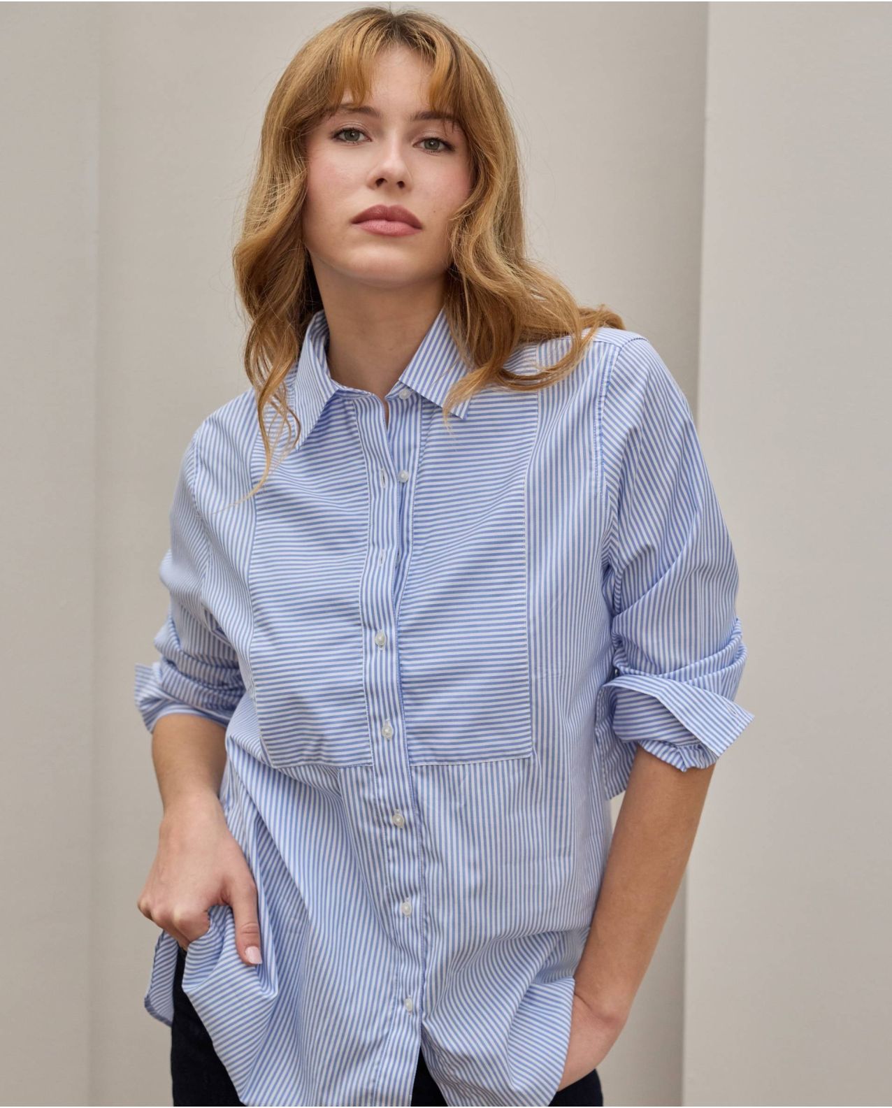 Chemisier plastron rayure ciel
