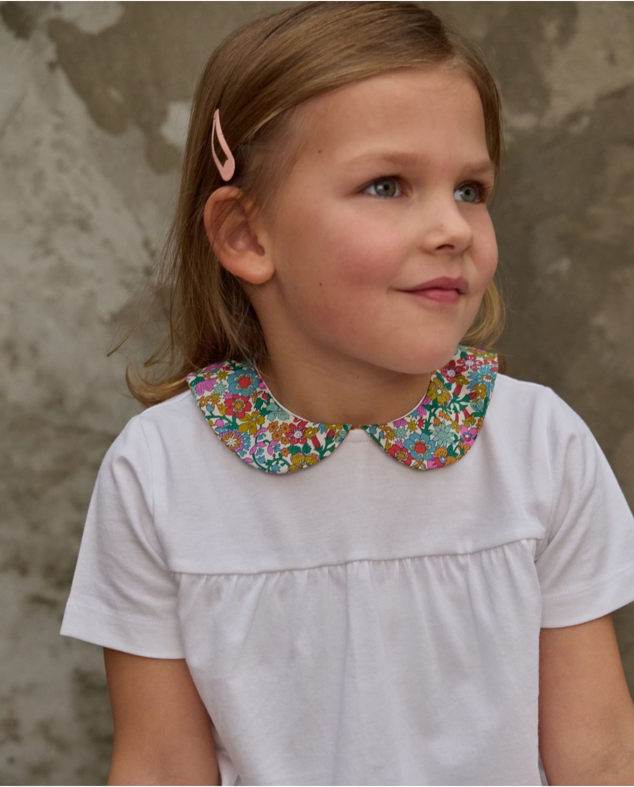 T-shirt blanc col rond en tissu Liberty June Blossom