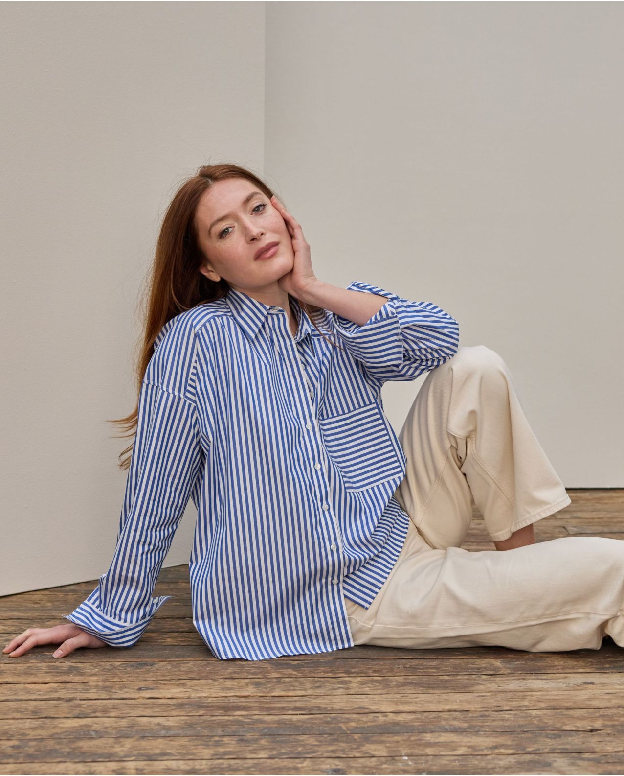 Chemisier manches longues oversize rayure large bleue