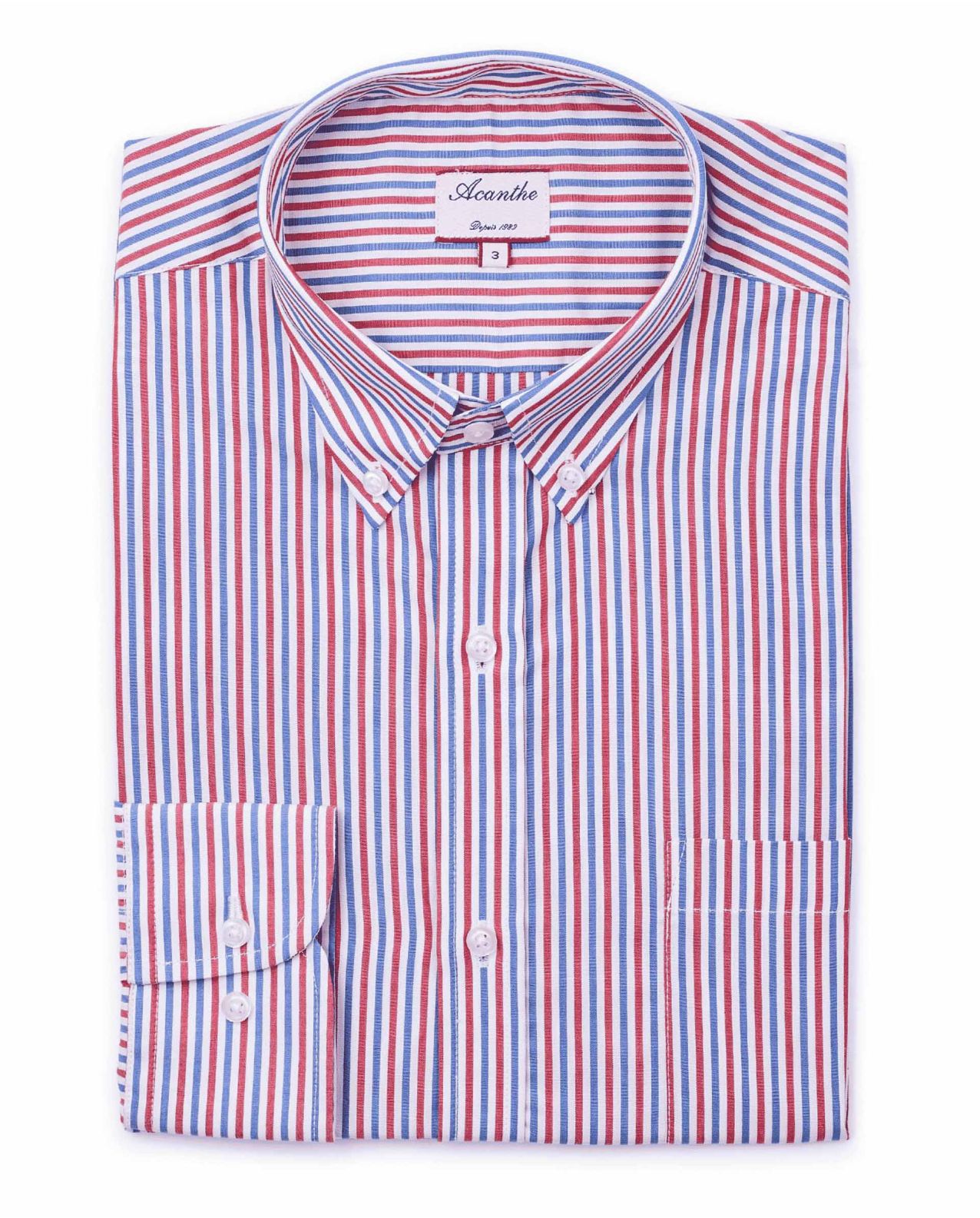 Chemise col boutonné rayure bleu et rouge