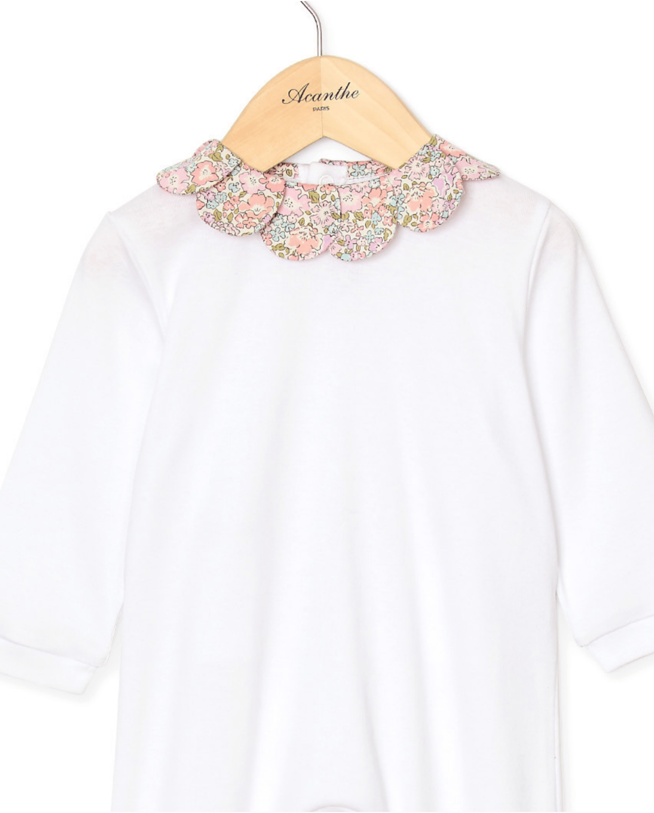 Dors bien blanc coton col pétale et pieds en tissu Liberty Michelle