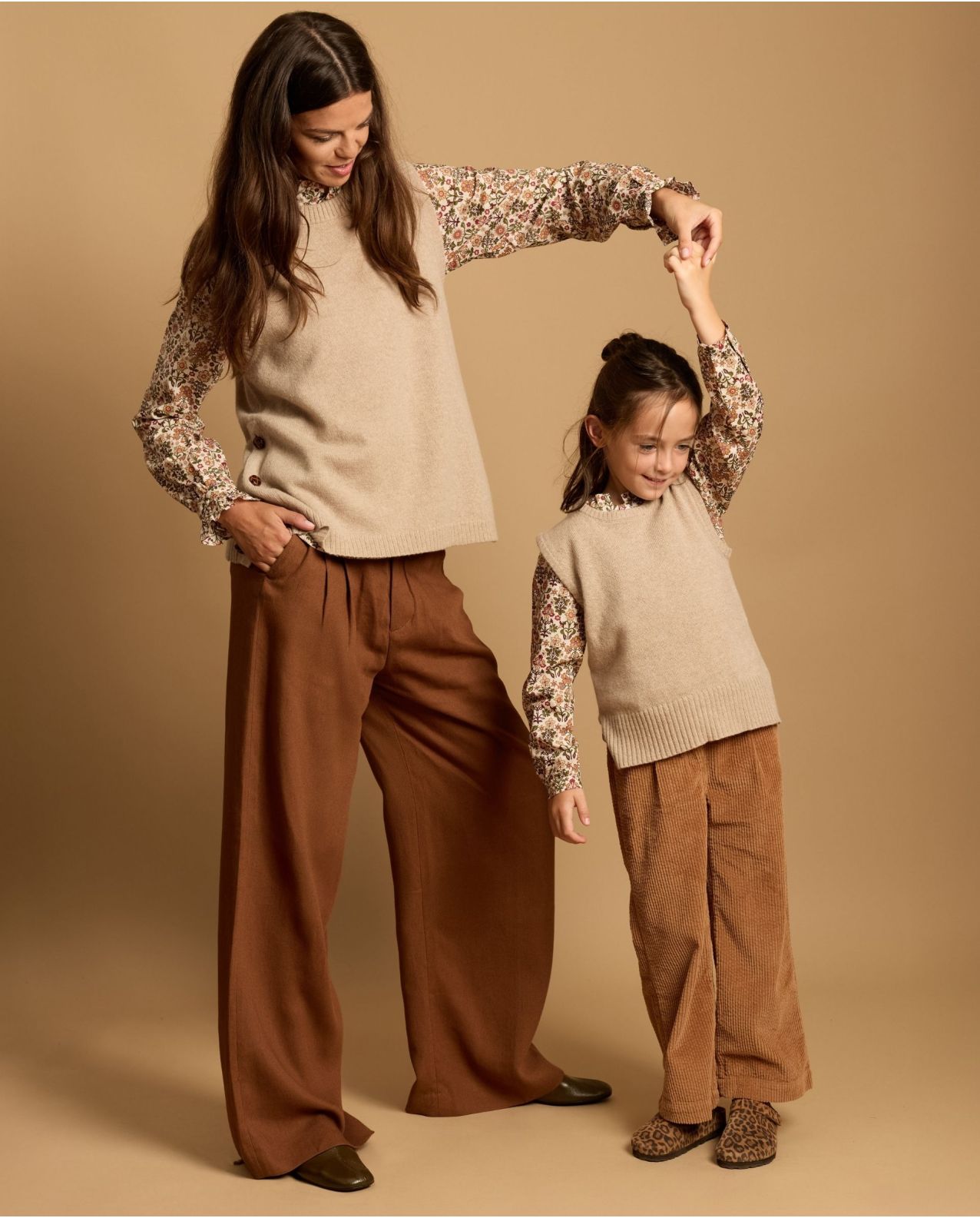Pantalon large velours camel