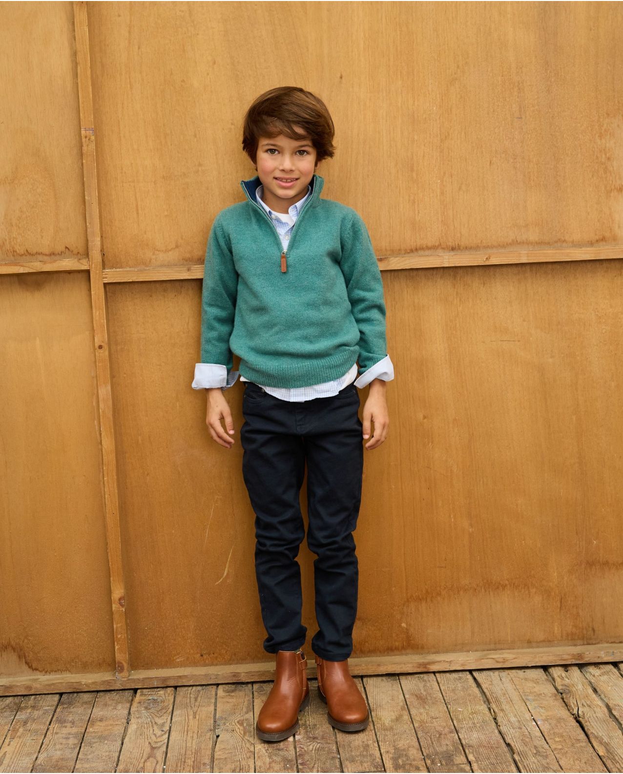 Pull col zippé vert 100% lambswool