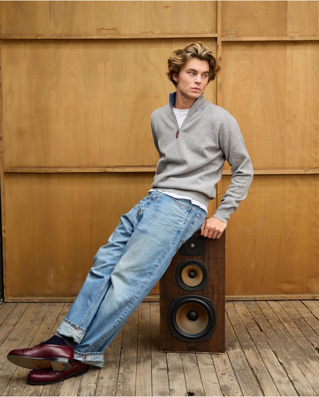 Pull col zippé gris 100% lambswool