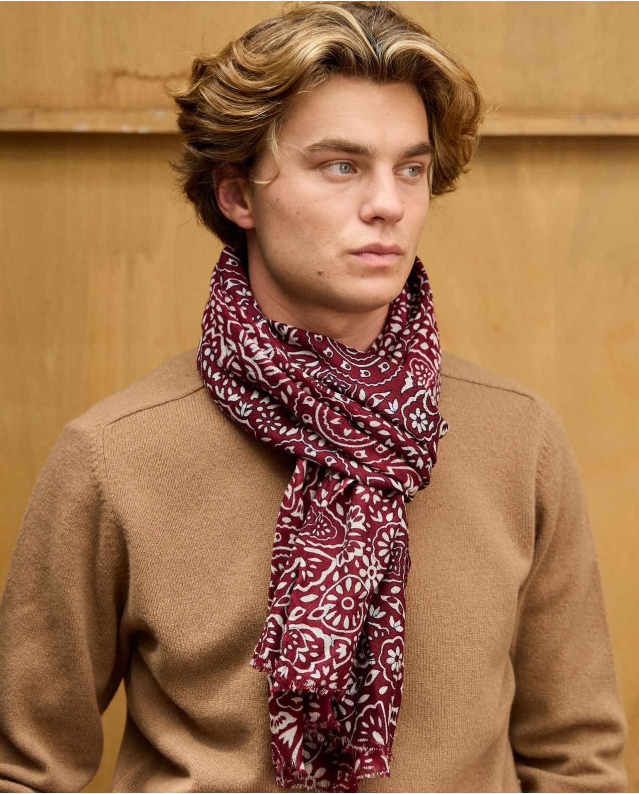 Pull col rond camel 100% lambswool