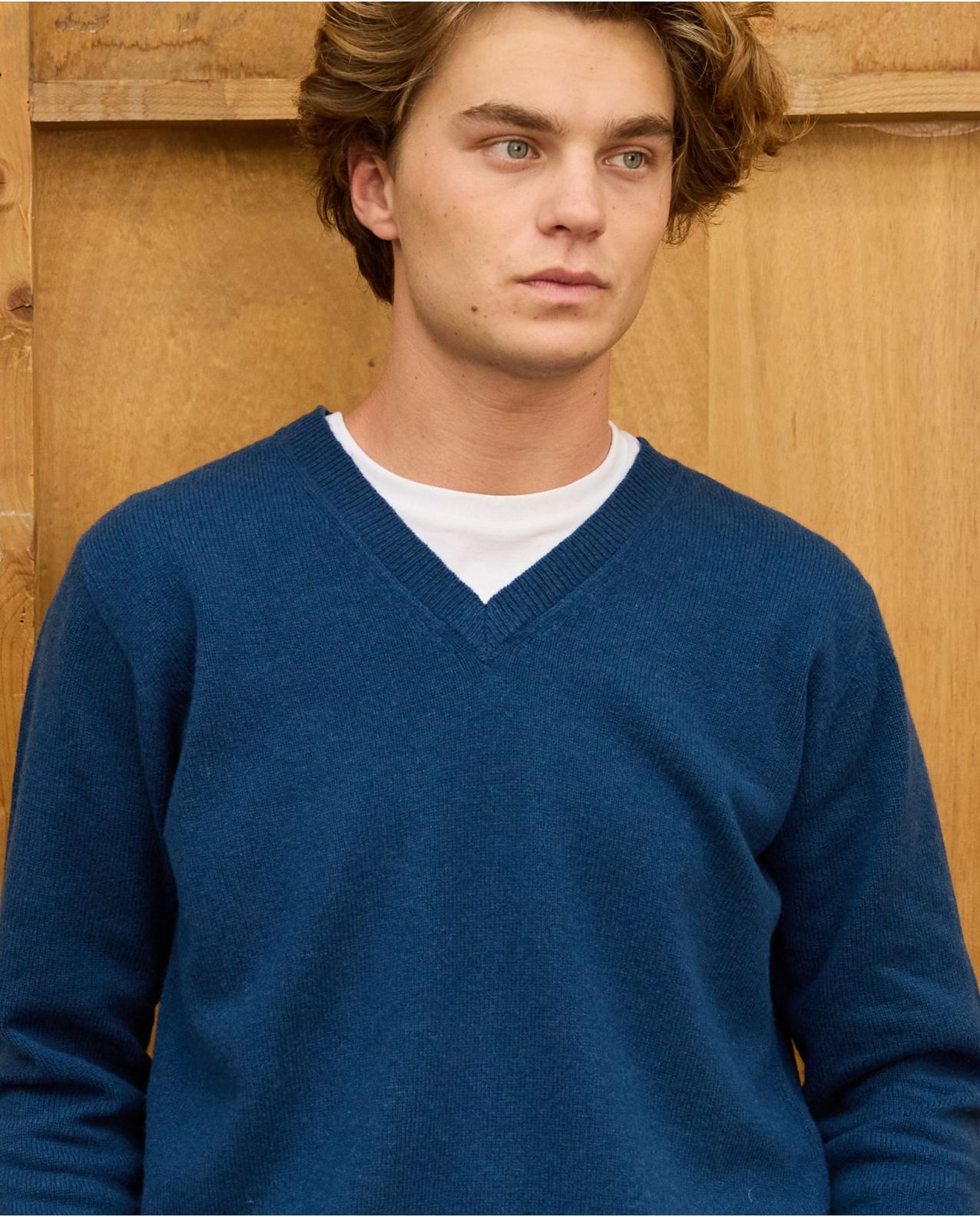 Pull col V marine clair 100% lambswool