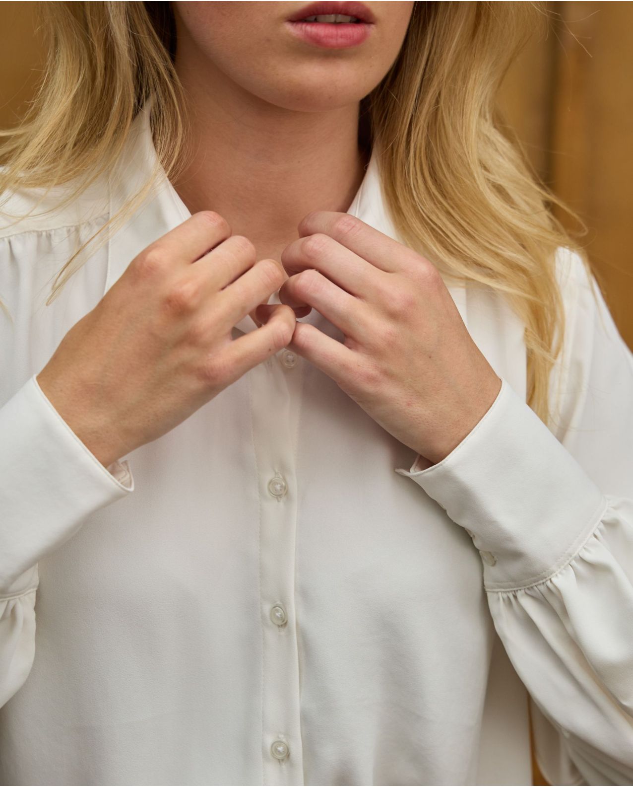 Blouse fluide manches bouffantes écru