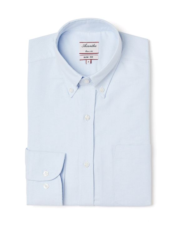 Chemise ajustée col boutonné oxford ciel