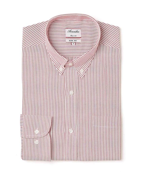 Chemise ajusté col boutonné oxford rayé rouge 