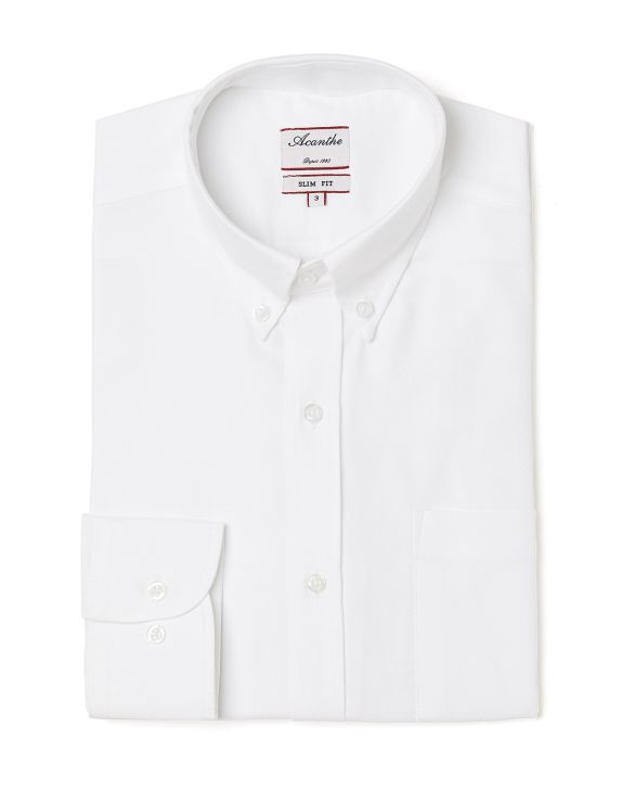Chemise ajustée col boutonné oxford blanc