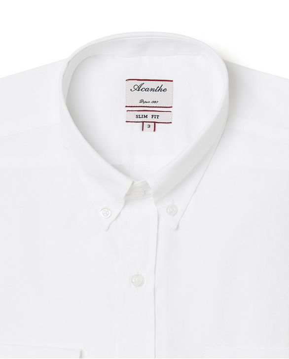 Chemise ajustée col boutonné popeline blanche