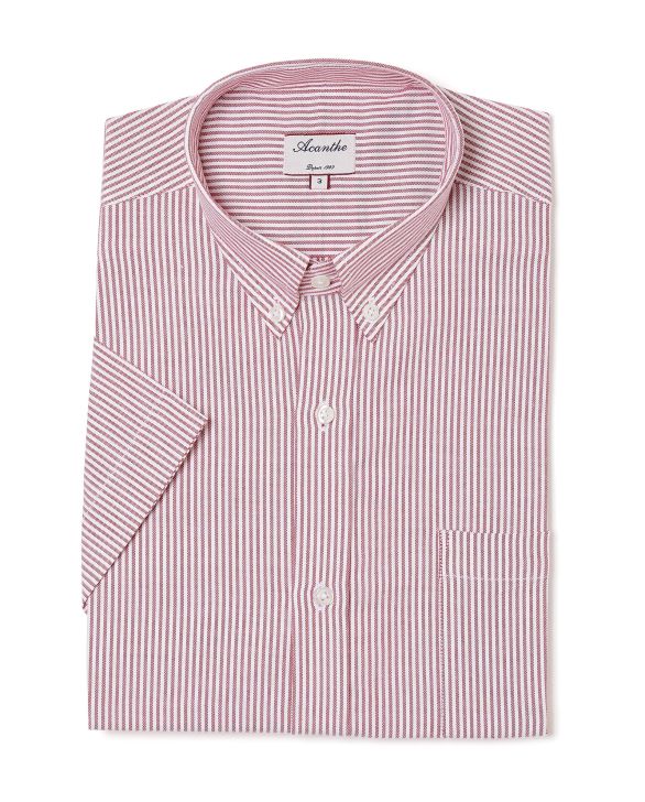 Chemise regular col boutonné oxford rayé rouge manche courte