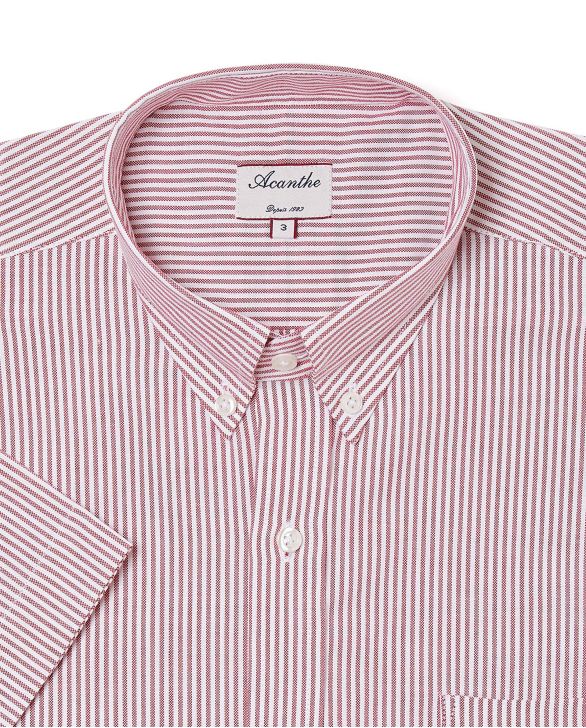 Chemise regular col boutonné oxford rayé rouge manche courte