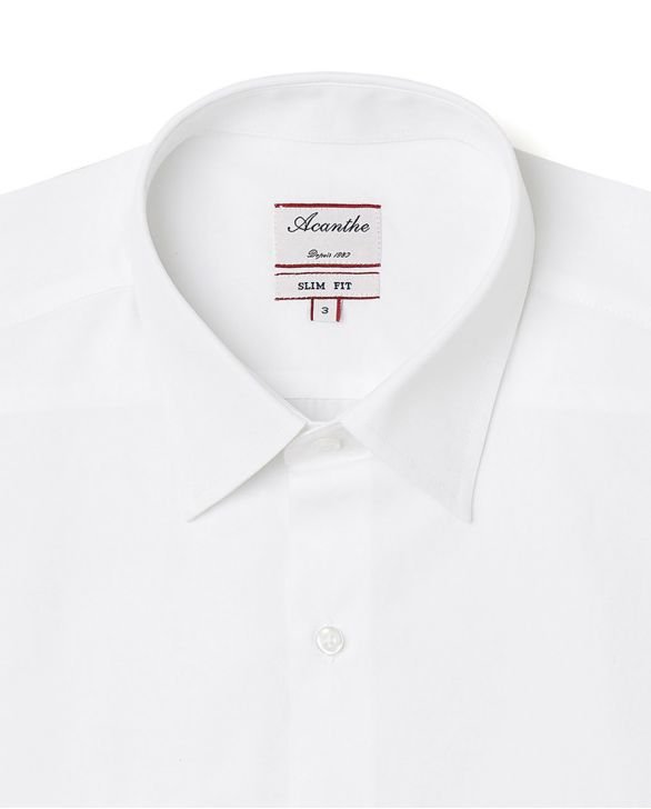 Chemise ajustée col italien popeline blanche