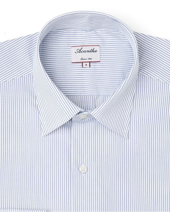 Chemise regular col italien fines rayures bleu