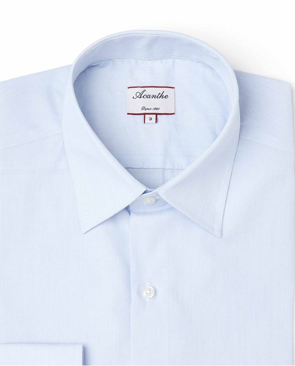 Chemise regular col italien fines rayures ciel