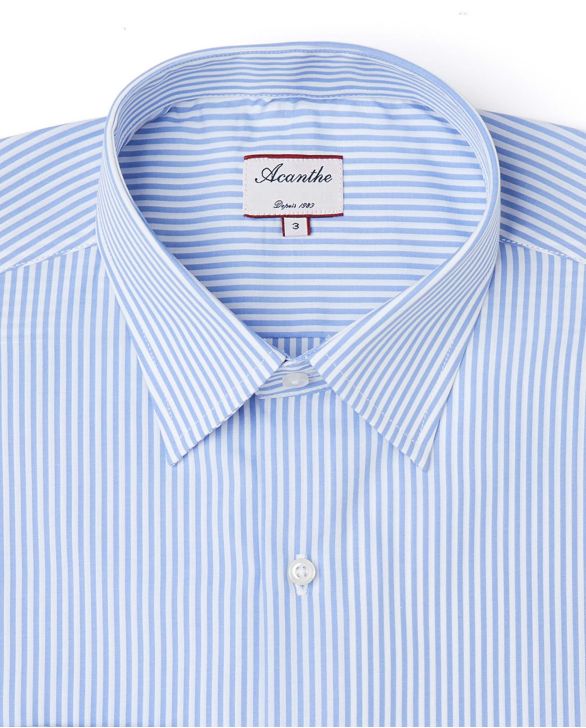 Chemise regular col italien rayures bleu