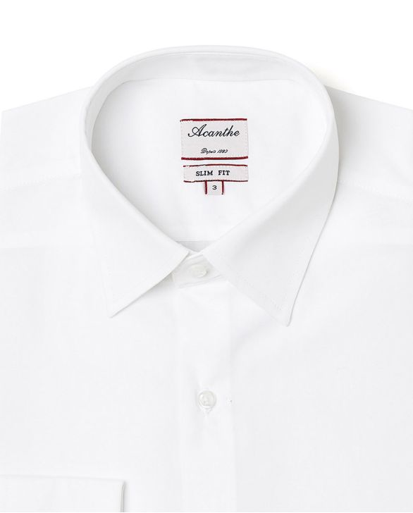 Chemise ajustée col italien poignet mousquetaire popeline blanche