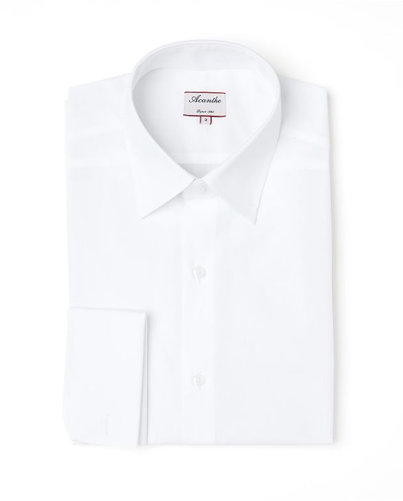 Chemise regular col italien poignet mousquetaire popeline blanche