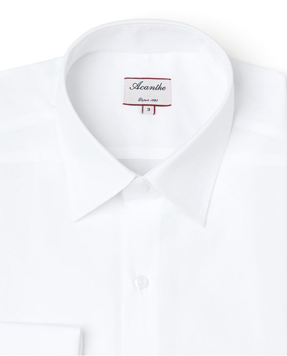 Chemise regular col italien poignet mousquetaire popeline blanche