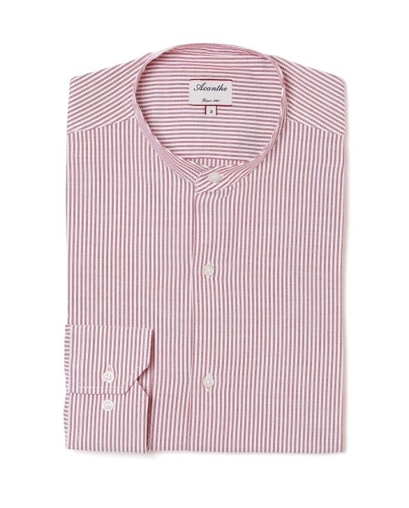 Chemise col mao oxford rayé rouge