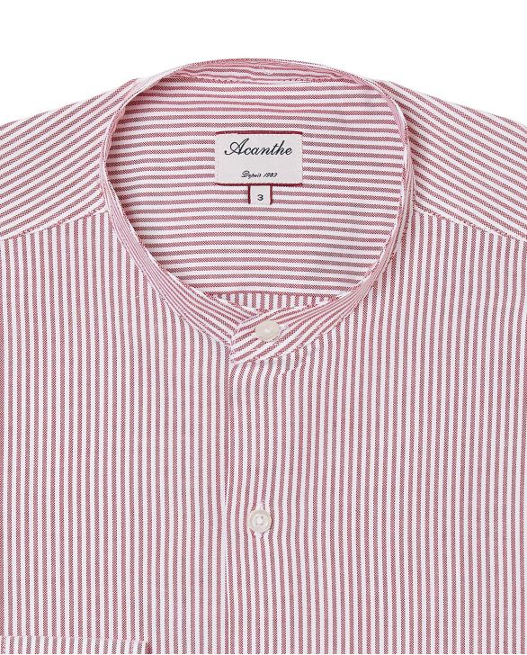 Chemise col mao oxford rayé rouge