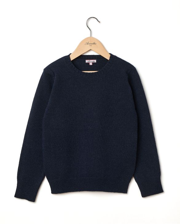 Pull col rond marine 100% lambswool 12a-14a