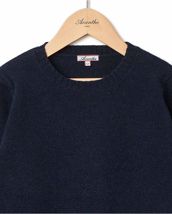 Pull col rond marine 100% lambswool 12a-14a