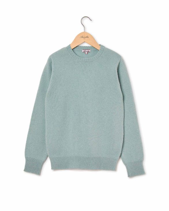 Pull col rond vert d'eau 100% lambswool 12a-14a
