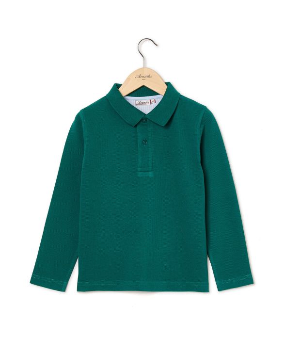 Polo piqué manches longues vert