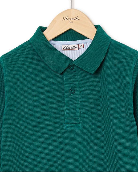 Polo piqué manches longues vert 12a-14a