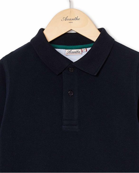 Polo piqué manches longues marine 12a-14a