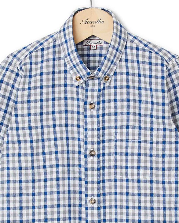 Chemise flanelle manches longues vichy bleu/gris 12a-14a