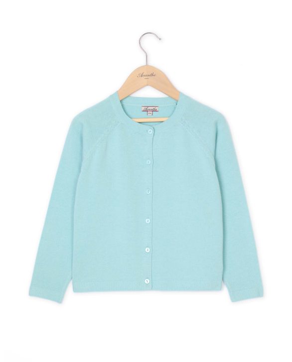 Cardigan finition point de riz aqua