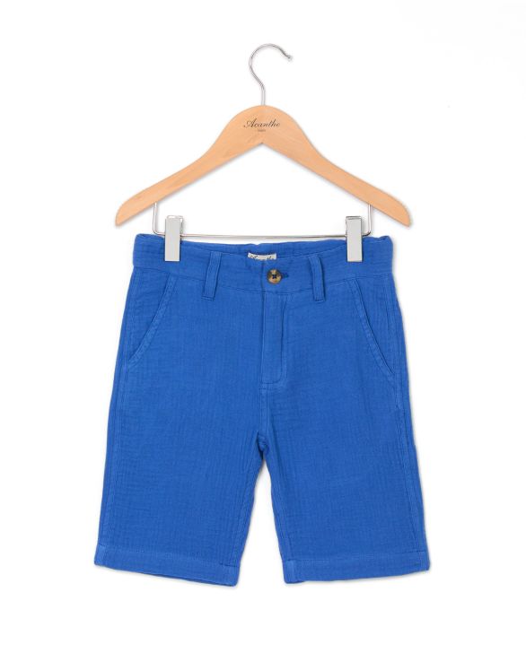 Bermuda gaze de coton bleu 