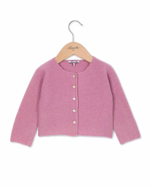 Cardigan point mousse rose 100% lambswool