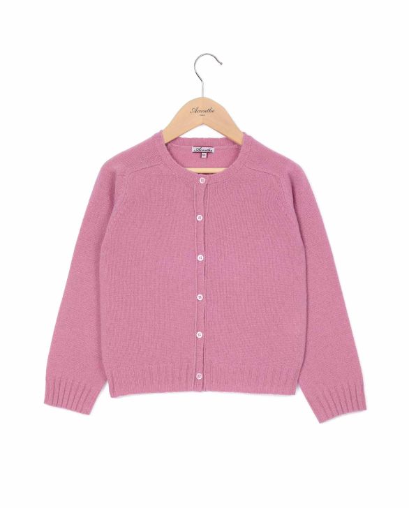 Cardigan col rond rose 100% lambswool