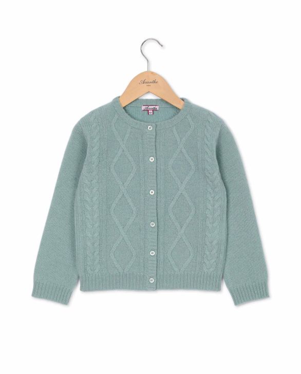 Cardigan torsade vert d'eau 100% lambswool