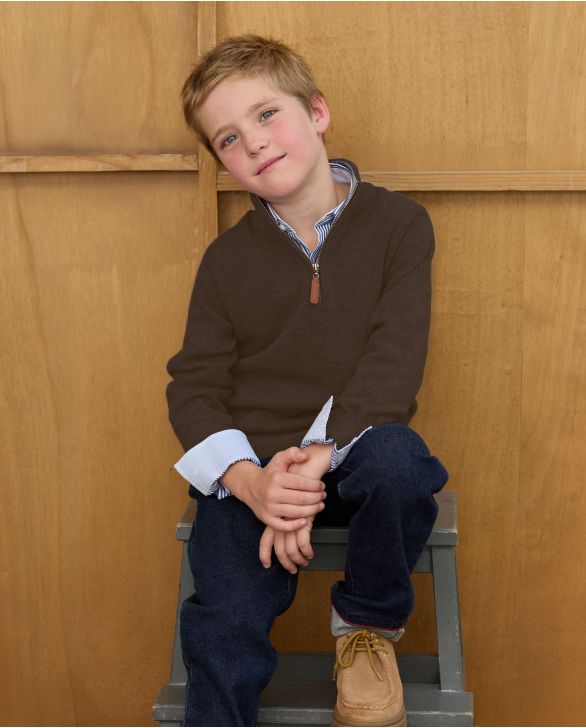 Pull col zippé marron 100% lambswool