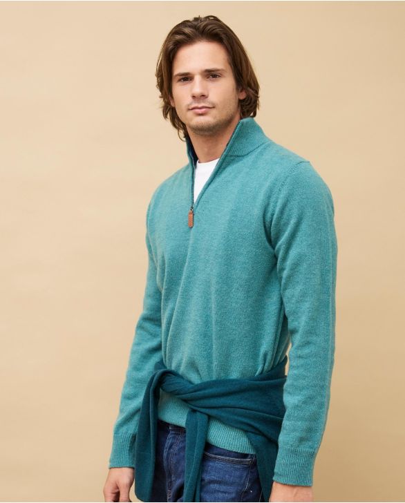 Pull col zippé vert 100% lambswool