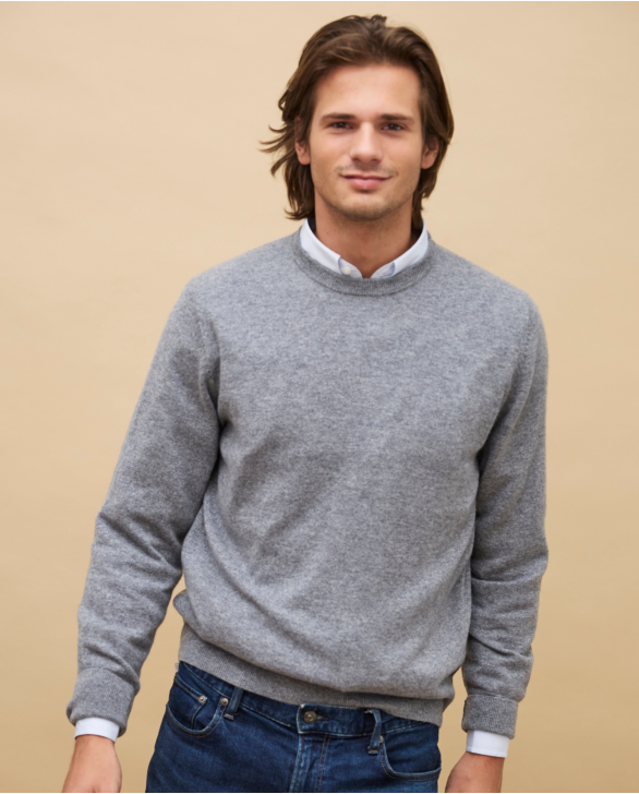 Pull col rond gris moyen 100% cachemire