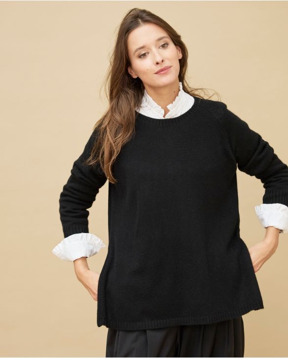 Pull zips côtés noir 100% cachemire